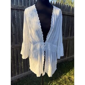 Soft Surroundings Blouse Sz Medium White Icon Melissani Cottagecore Eyelet Tunic